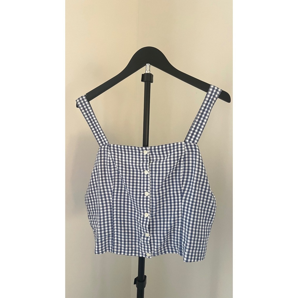 Levis Womens Blue White Gingham Button Front Camisole Top Smocked Back NWT L